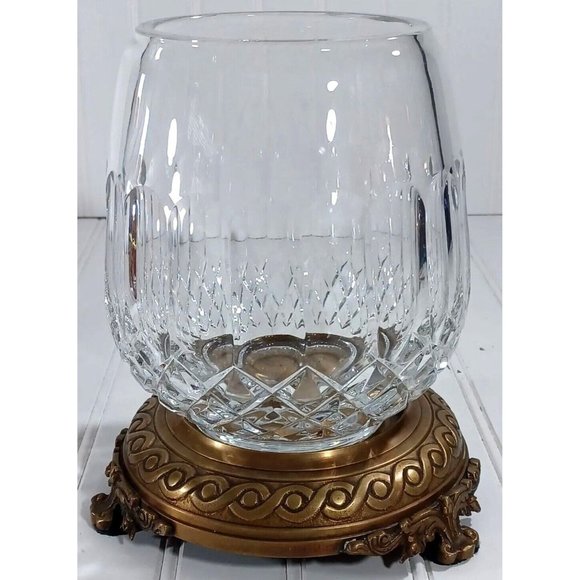 CASTILIAN LEAD CUT CRYSTAL BRONZE PEDESTAL CANDLE LAMP CENTERPIECE BOWL VASE - Picture 8 of 11